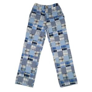 Best‎ & Co Pants Boys 7/8 Madras Plaid Patchwork Blue Classic Preppy Coastal